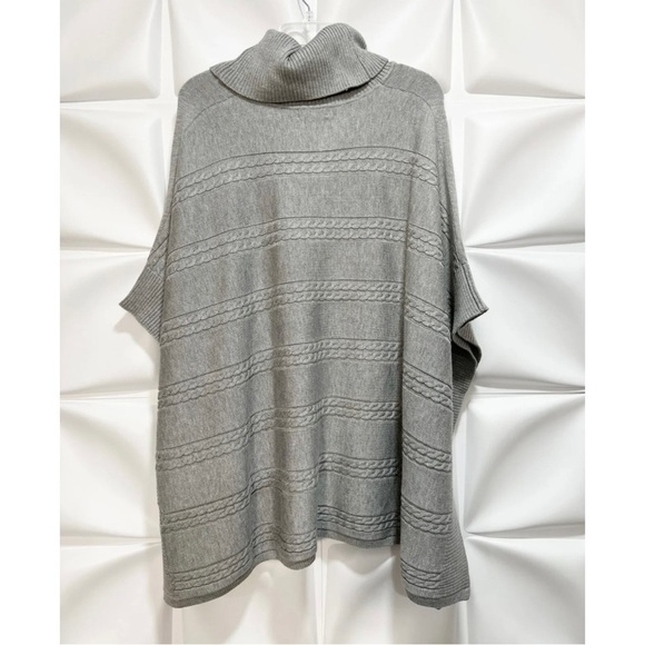 Calvin Klein Sz S / M Gray Cable Knit Poncho Sweater Cable Knit Cowl Turtleneck - Picture 6 of 9